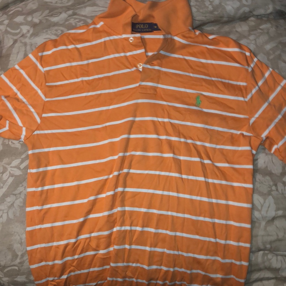 Ralph Lauren Orange and White Stripes Polo Shirt